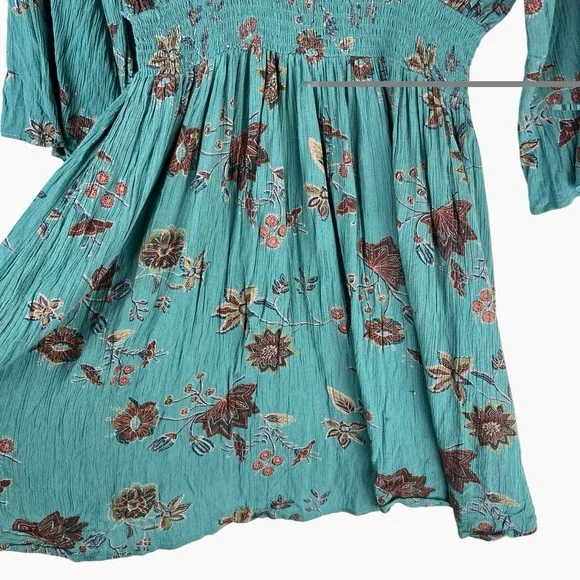 J. Glee Turquoise Floral Dress 3X Flower Dolman Sleeve V-Neck Button Up Crepe - Picture 3 of 10